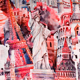 London, Paris & New York Muslin Fabric (White & Red, Travel, Muslin)