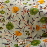 Fleme Essence Mulmul Fabric (Green, Floral, Mulmul)