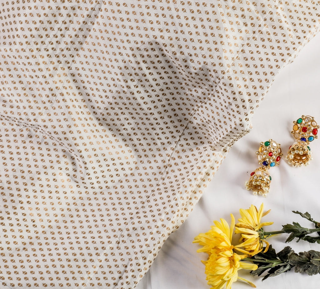 Grace Days Linen Fabric ( white & gold, Floral, Linen)
