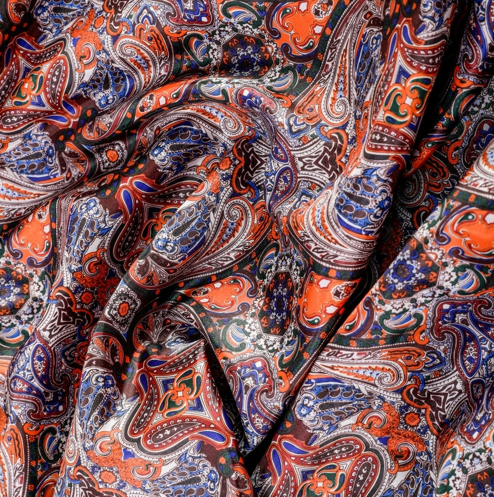 Persian Paisley Silk Fabric (Orange, Blue, Silk)
