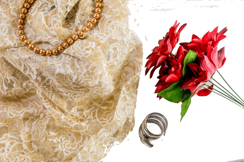 Florid Universe Organza Fabric (Gold , Organza , floral)