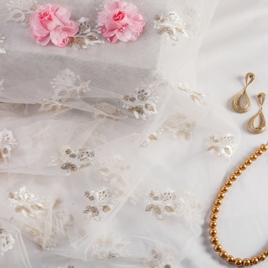 Magical Lush Net Fabric (White, Gold, Net)