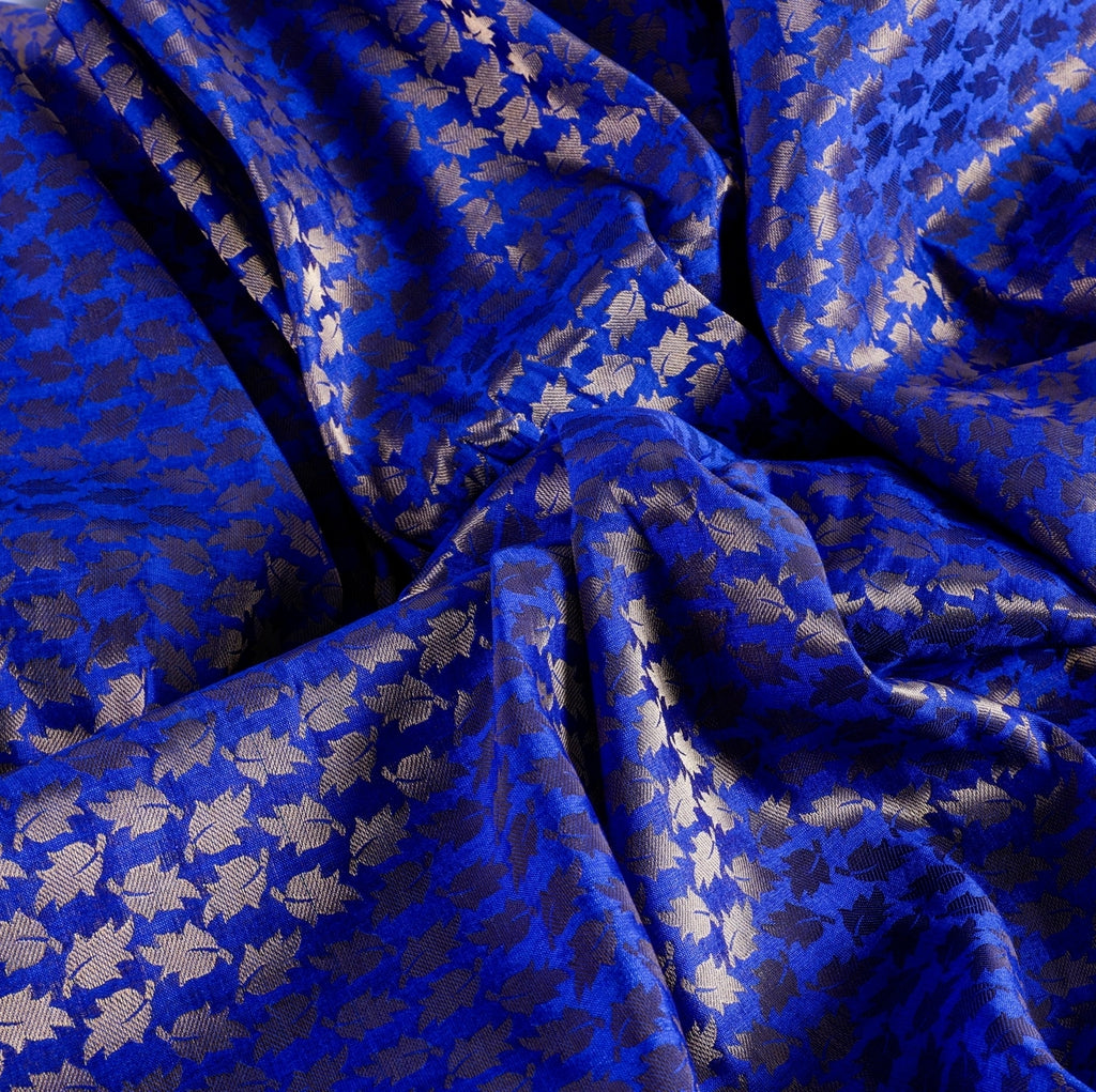Ocean Leaf Chanderi Fabric (Blue, Chanderi)