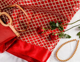 Rose Glow Silk Fabric (Red, Gold, Checks, Silk)