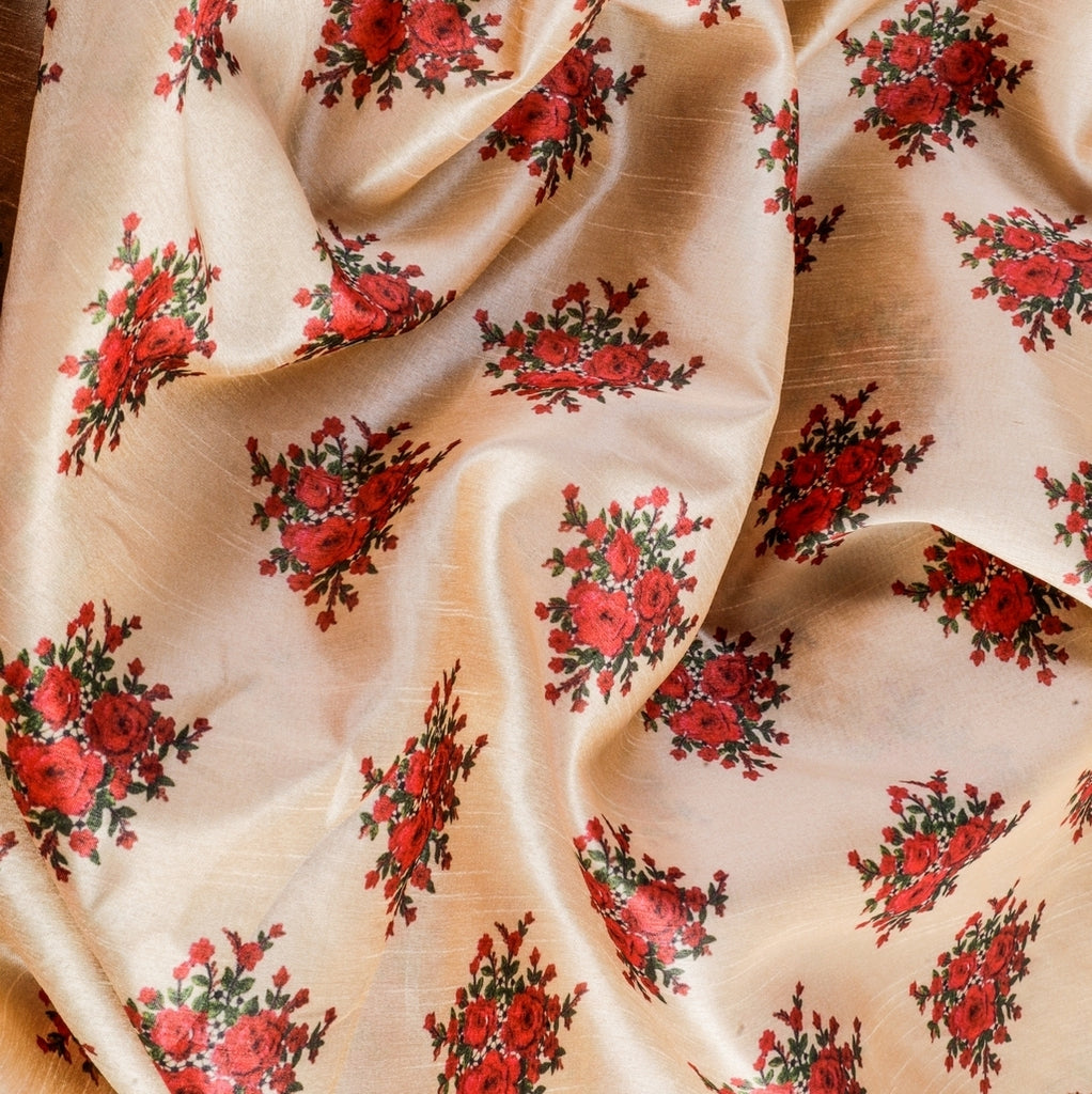 Deep Rose Tassar Silk Fabric (Baege, Red, Rose, Tassar Silk)