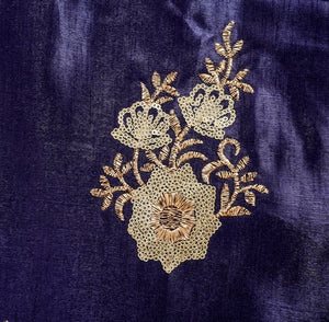 Ruhaaniyat Satin Silk Fabric (Blue, Gold, Satin Silk)