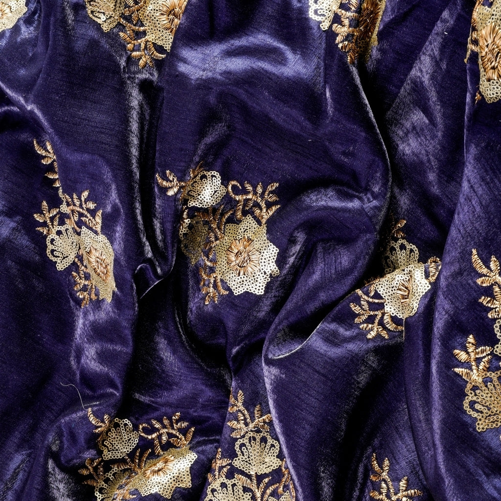 Ruhaaniyat Satin Silk Fabric (Blue, Gold, Satin Silk)