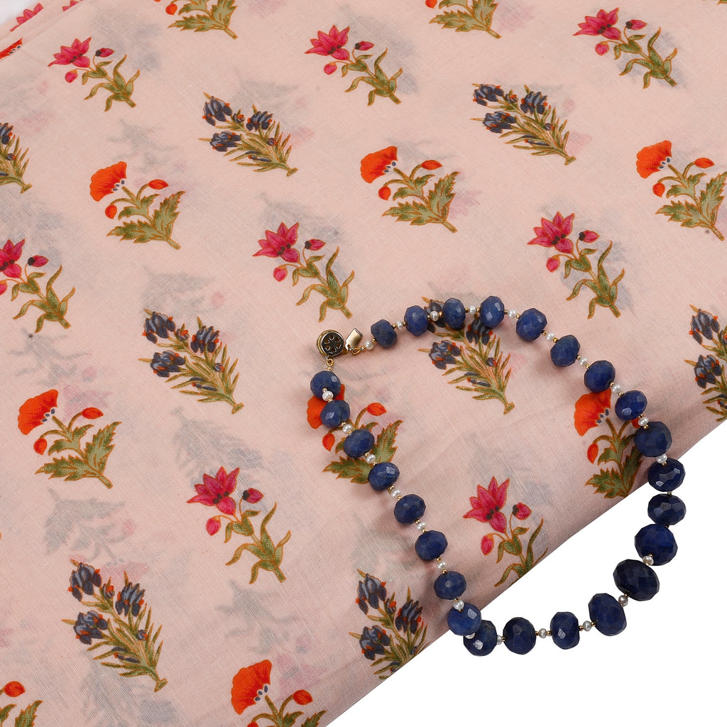 Daisy Glory Mulmul Fabric (Peach, Floral, Mulmul)