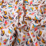 Pop Xo Cotton Fabric (White, Yellow & Black, Animals & Bird, Cotton)