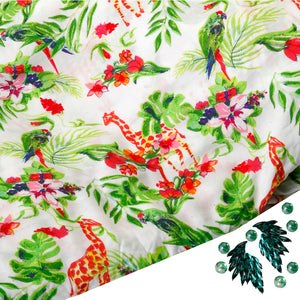 White with green print