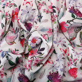 Natural Glow Muslin Fabric (White & Pink, Birds & Nature, Muslin)