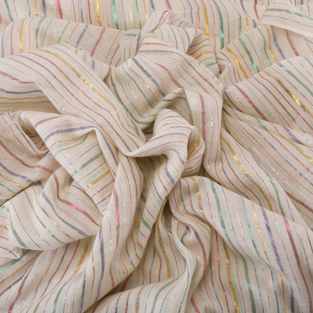 Roads of Rainbow - 2  Cotton Fabric (White, Stripes, Cotton)