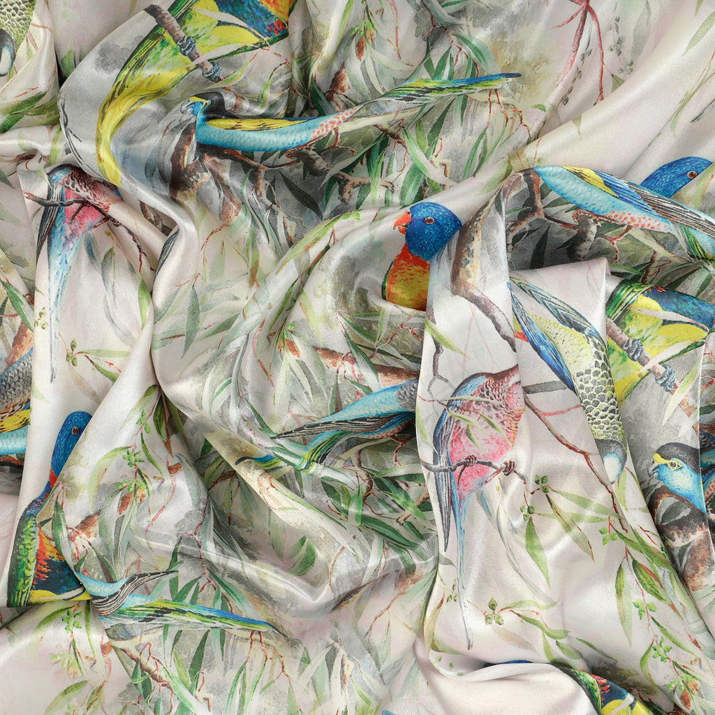 Valentino Lush Satin Fabric (Grey, Animals & Bird, Satin)