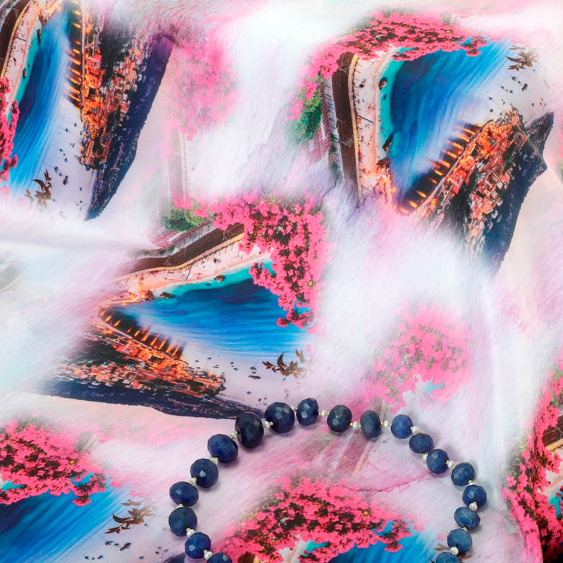Italy the Paradise Crepe Fabric (Pink, Blue, Crepe)