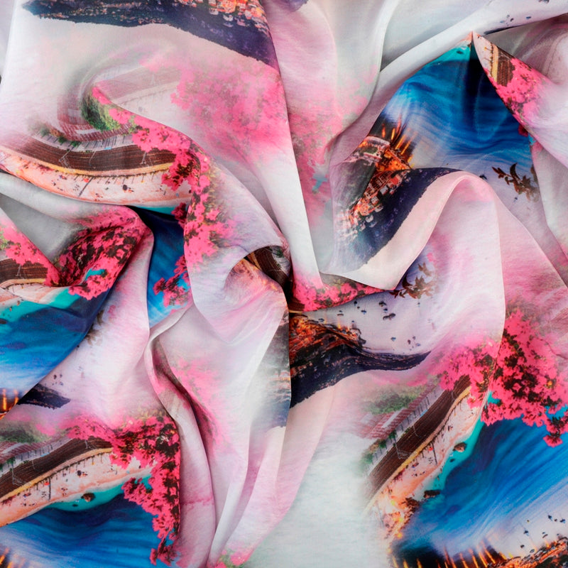 Italy the Paradise Crepe Fabric (Pink, Blue, Crepe)