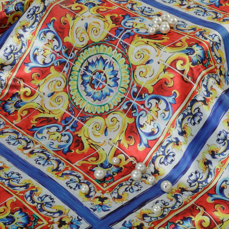 Forever Couture Satin Fabric (Blue & Red, Modern, Satin)