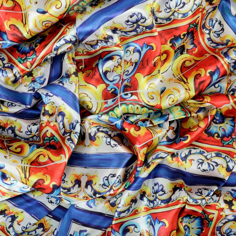 Forever Couture Satin Fabric (Blue & Red, Modern, Satin)