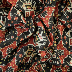 Highness Patola Chanderi Fabric (Red & Black, Traditional, Chanderi )