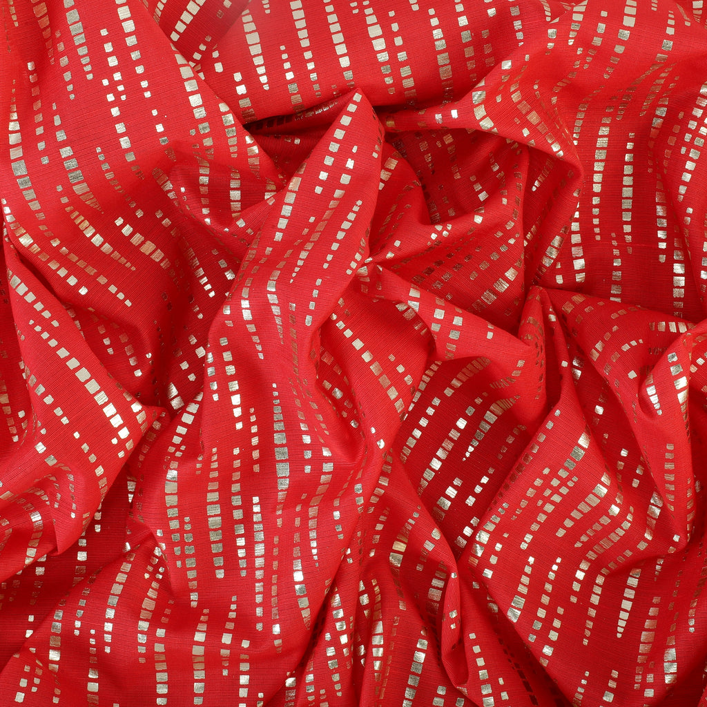 Festive Magic Silk Fabric (Red, Foiling, Silk )