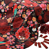 London Blooms Crepe Fabric (Black Red, Floral, Crepe)