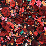 London Blooms Crepe Fabric (Black Red, Floral, Crepe)
