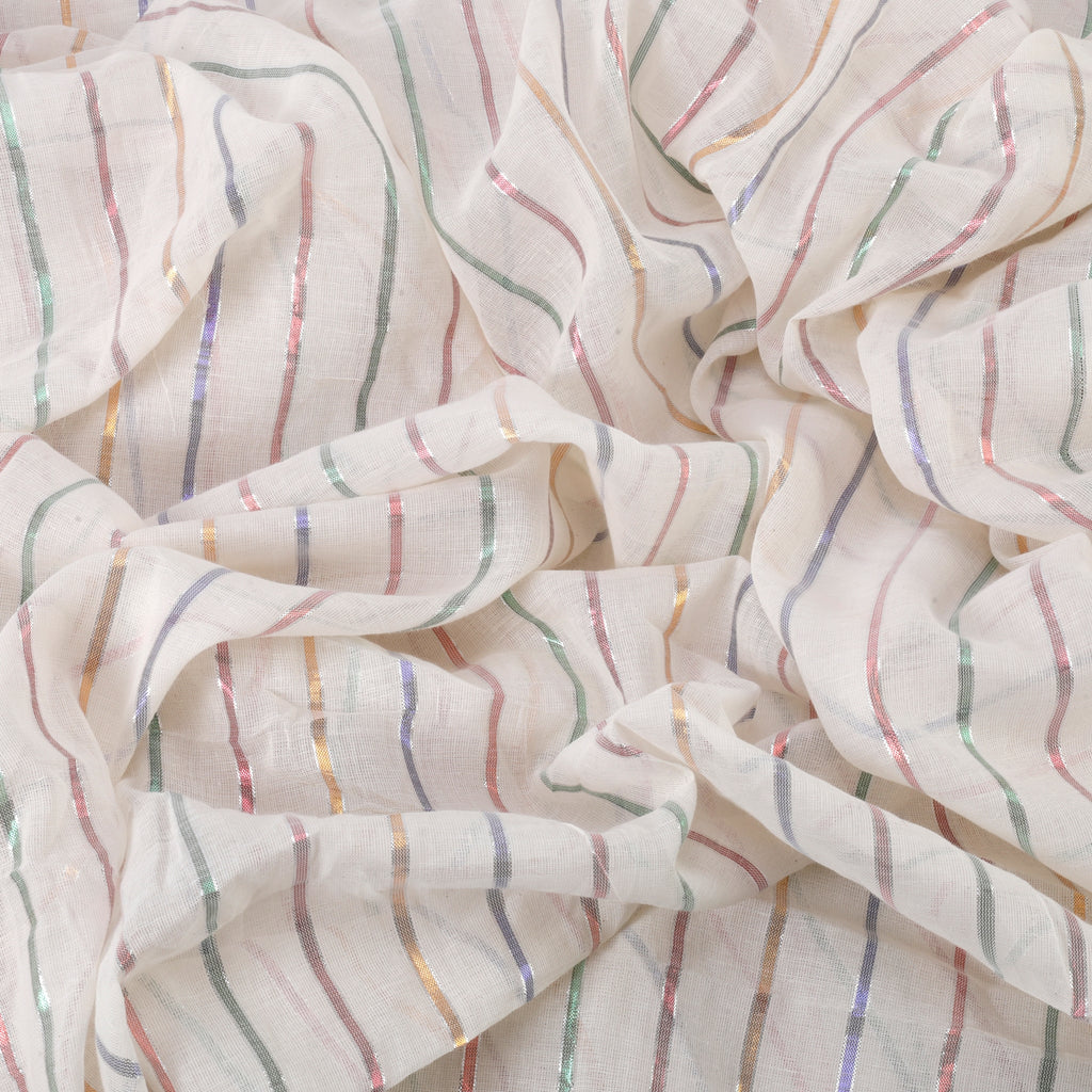 Roads of Rainbow Cotton Fabric (White, Stripes, Cotton)