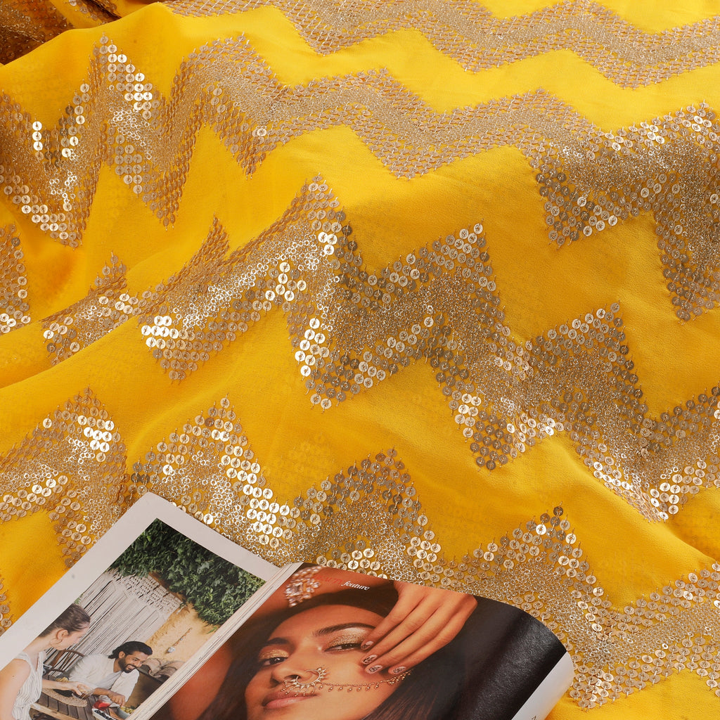 Squash Glow Georgette Fabric (Yellow, Gold, Georgette)